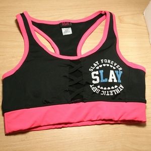 NWOT Slay forever Pink+Black sports bra/crop top